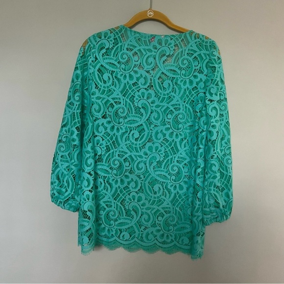 Lilly Pulitzer Turquoise Teal Eyelet Longsleeve Blouse Top Size S - Picture 4 of 11
